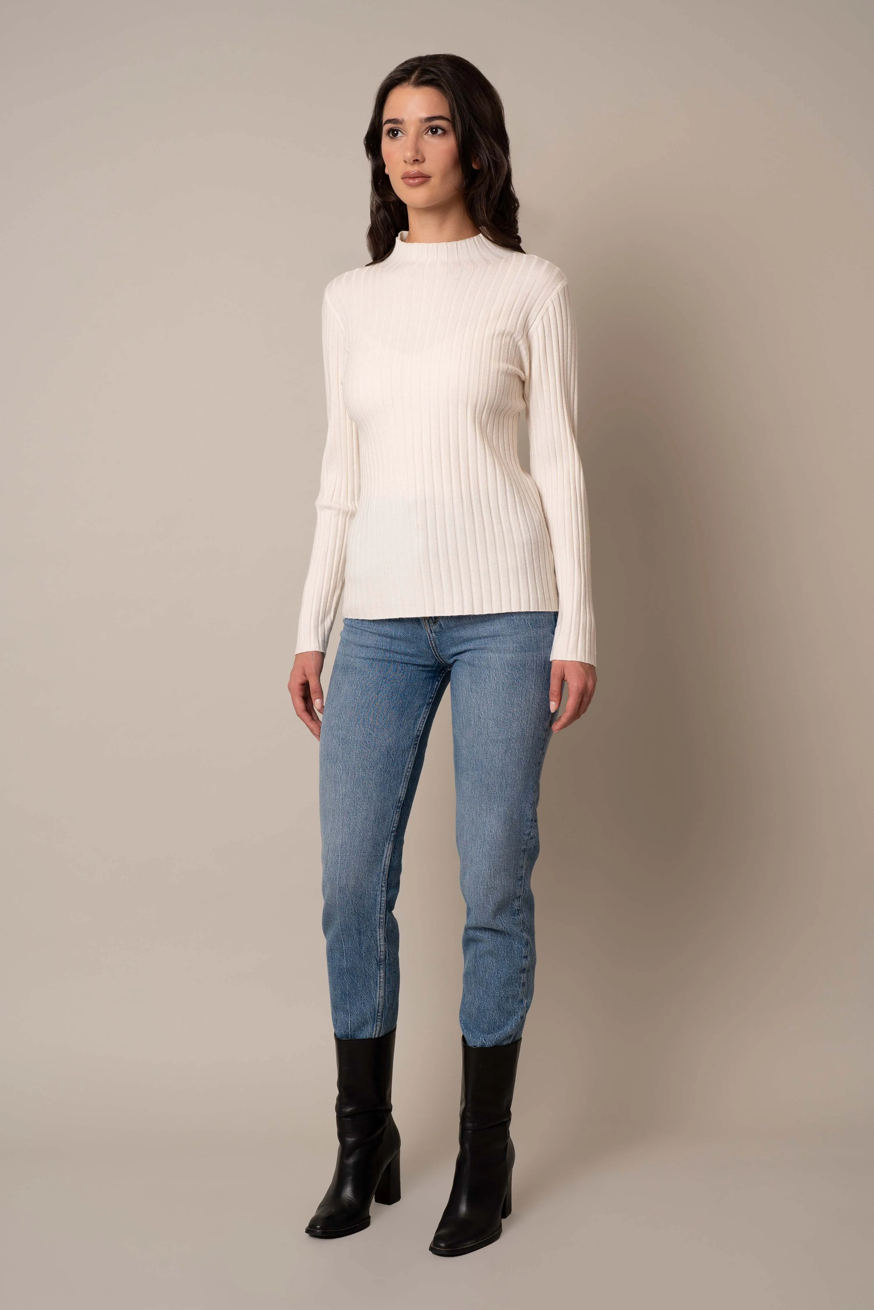 Mock Neck Ribbed Pullover