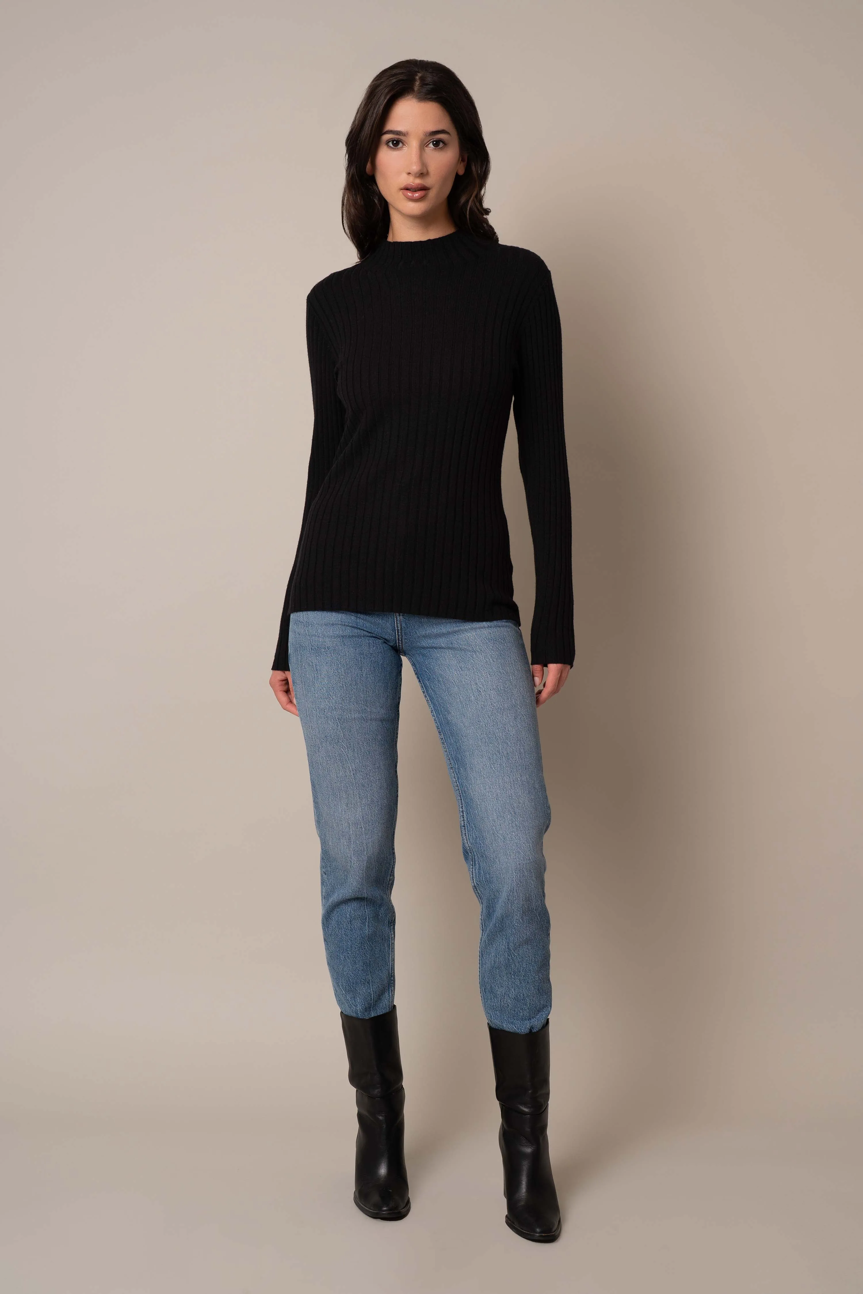 Mock Neck Ribbed Pullover