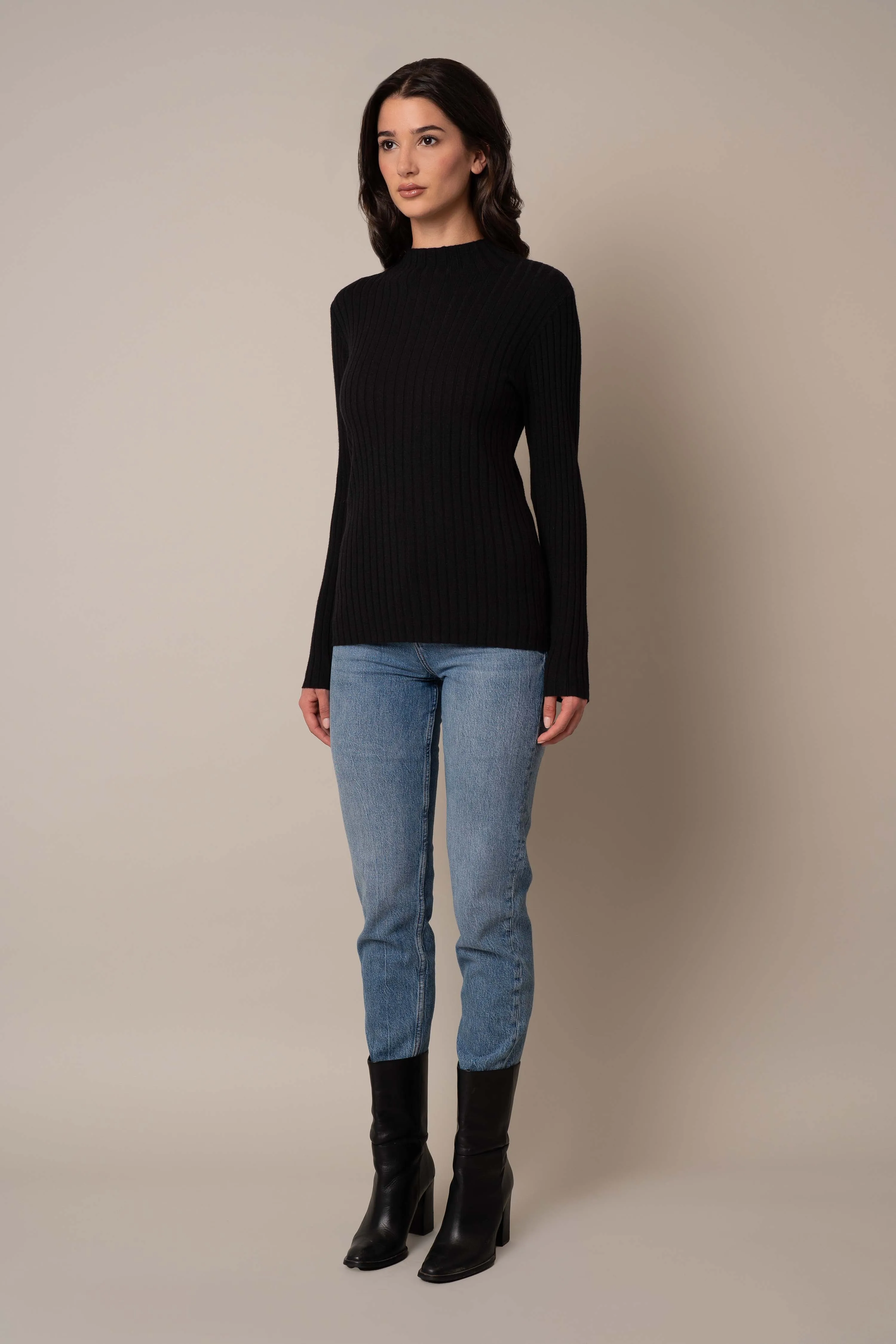 Mock Neck Ribbed Pullover