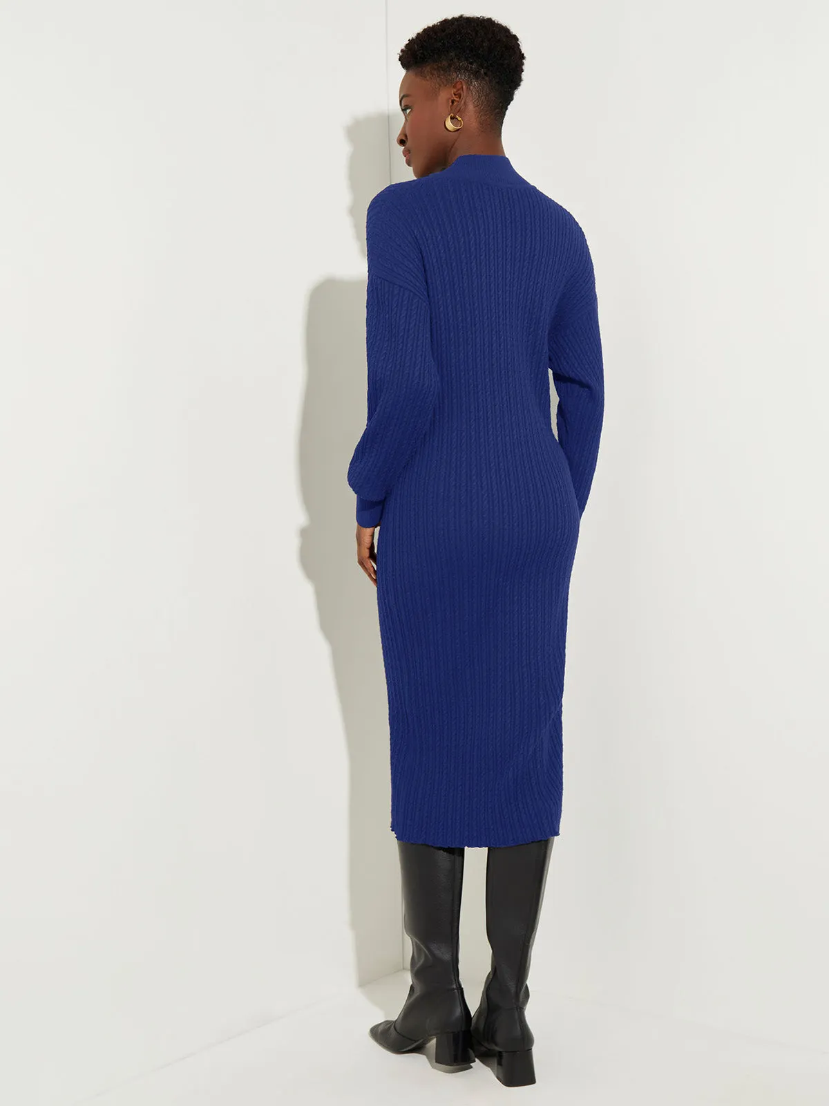 Mock Neck Soft Cable Knit Sweater Dress