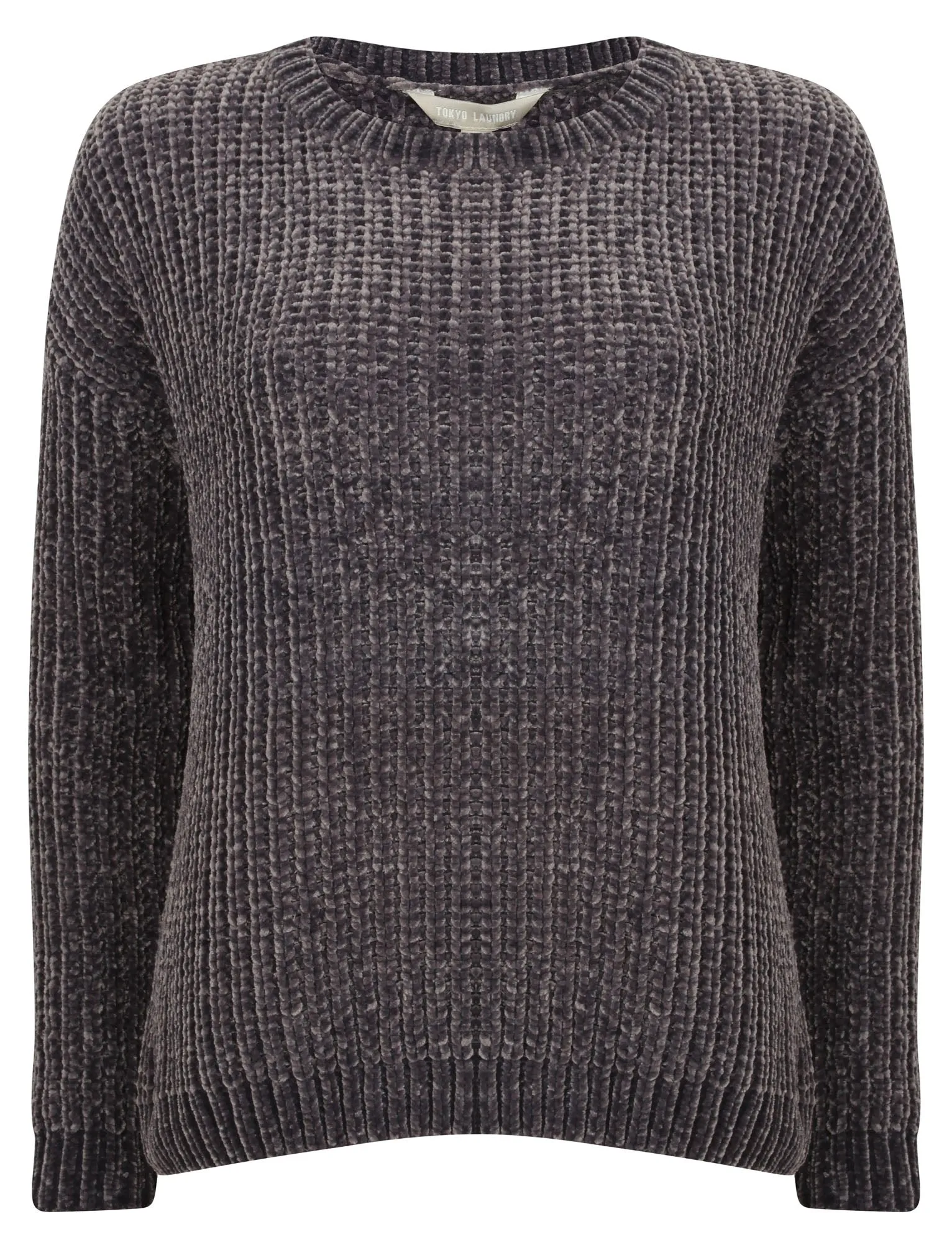 Moonlight Crew Neck Chenille Knitted Jumper in Dark Grey - Tokyo Laundry