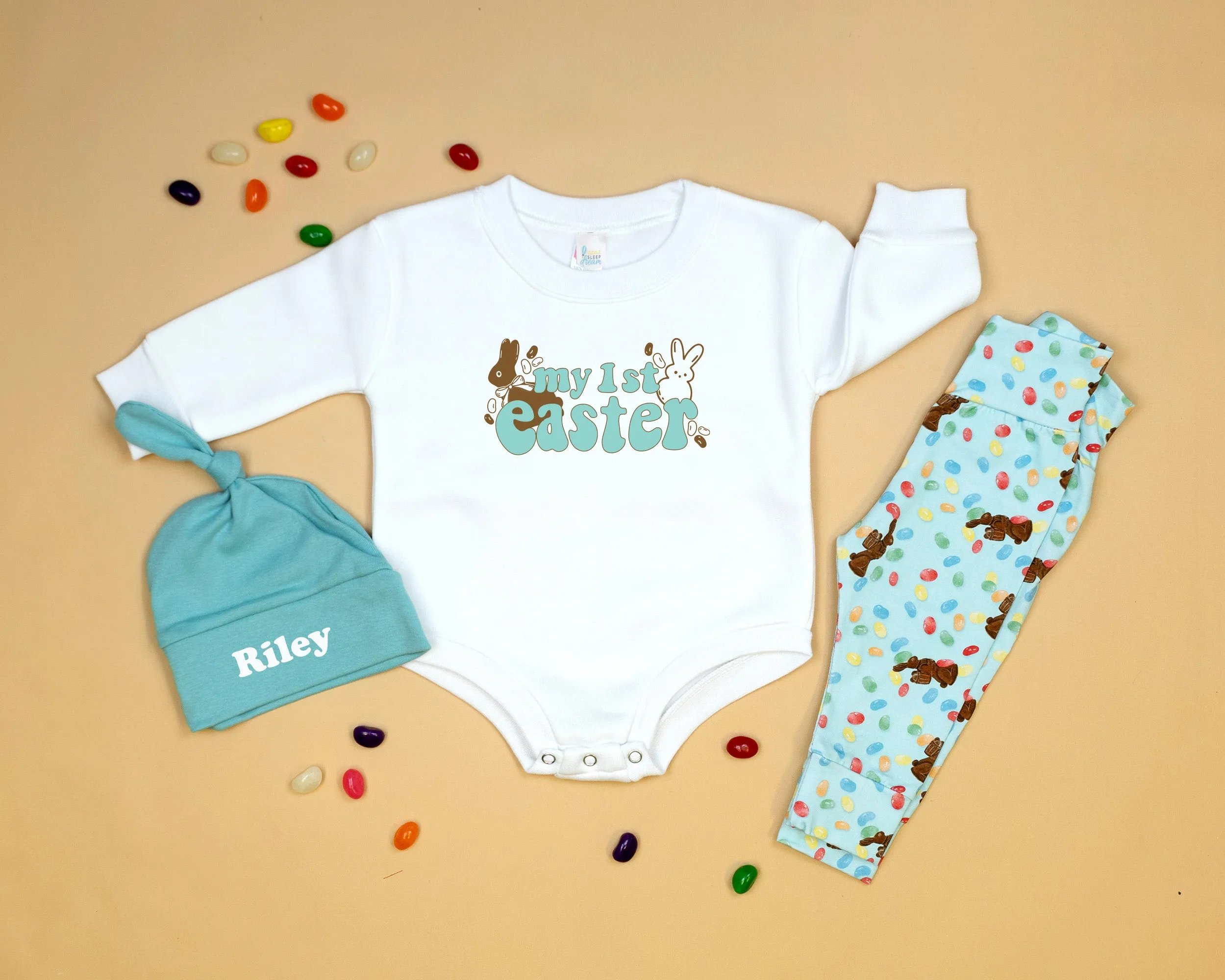 My First Easter (treats) | White Fleece Oversized Bodysuit