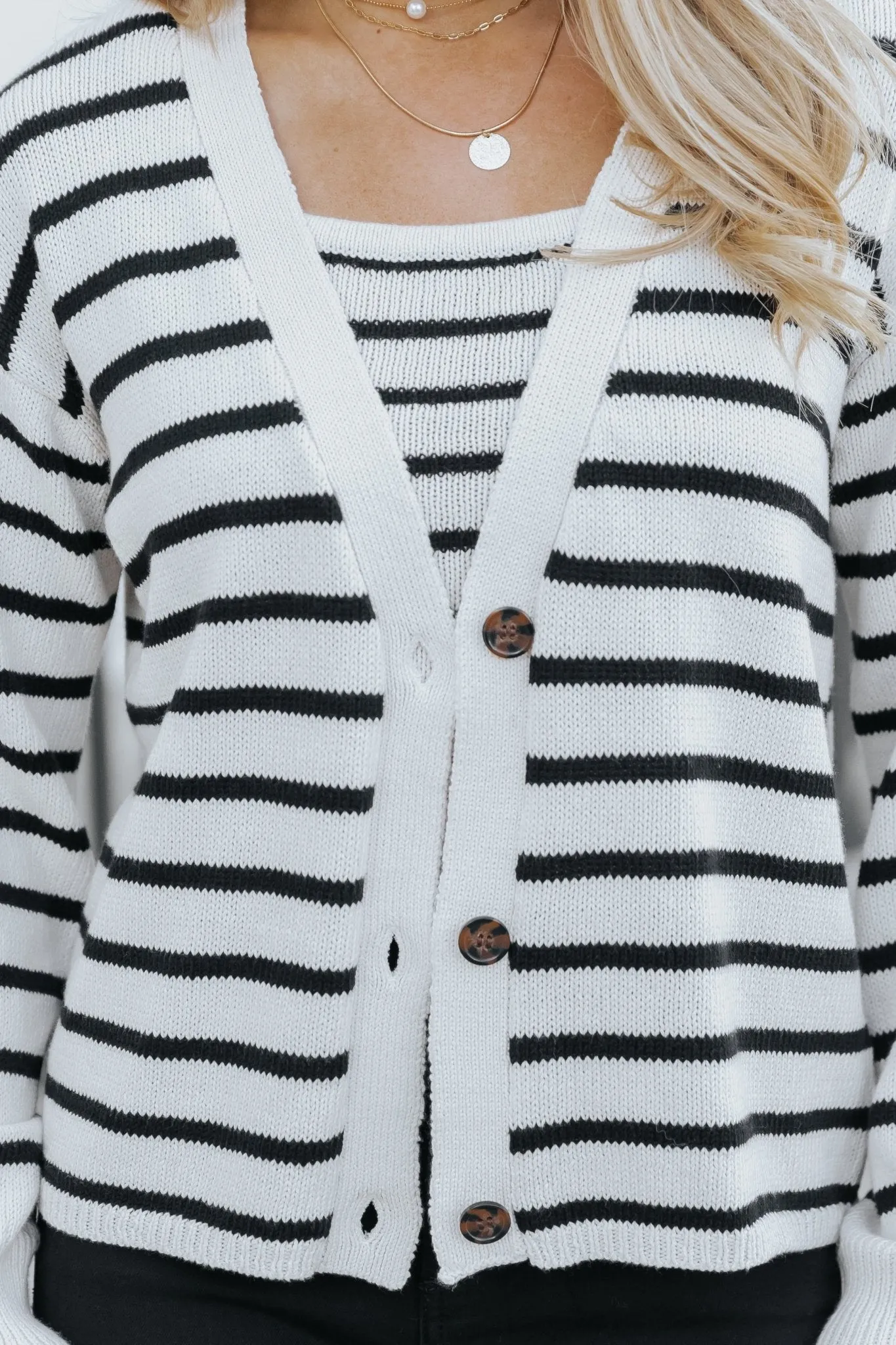 Natural And Black Striped Sweater Cardigan - FINAL SALE