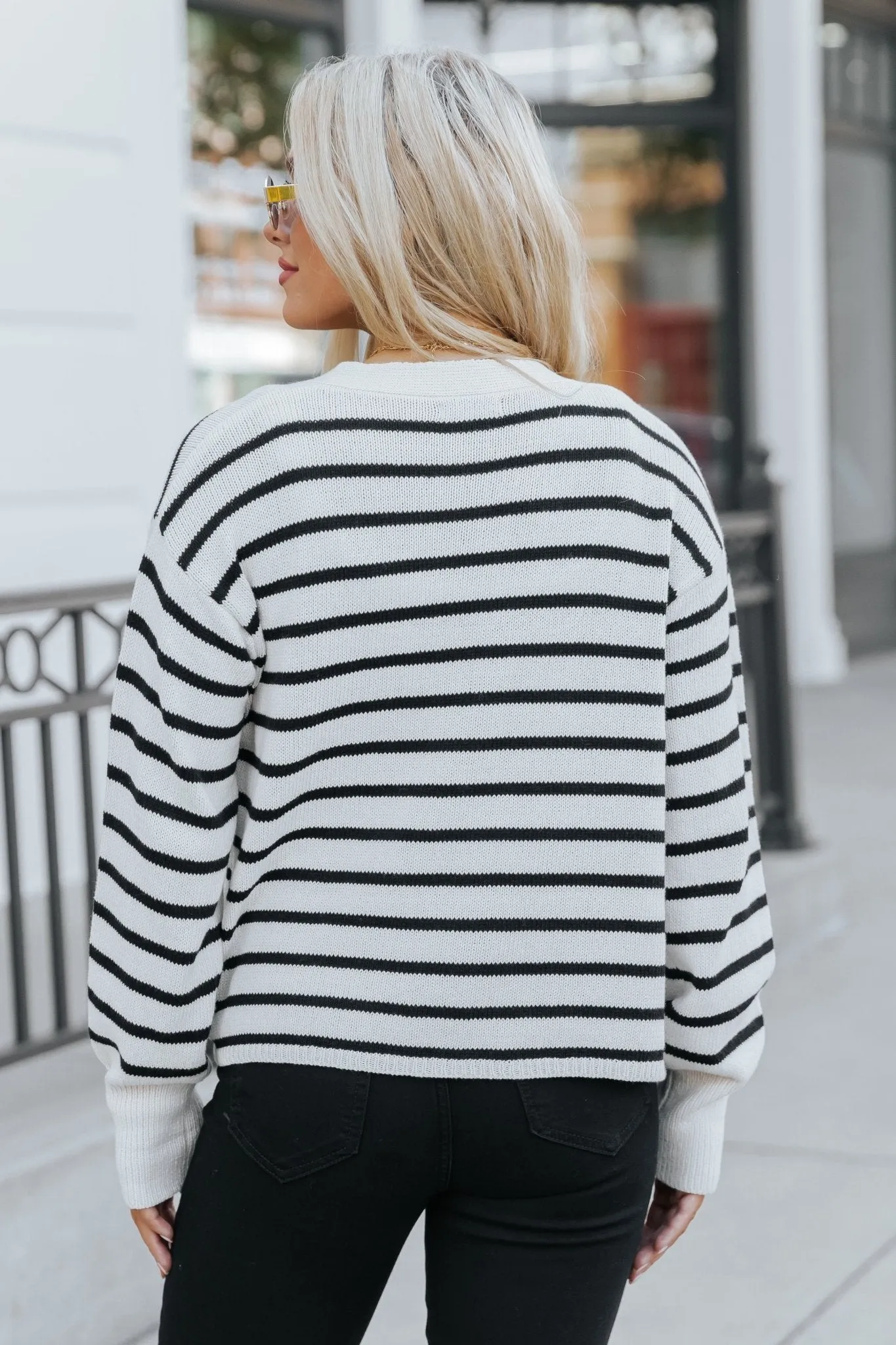 Natural And Black Striped Sweater Cardigan - FINAL SALE