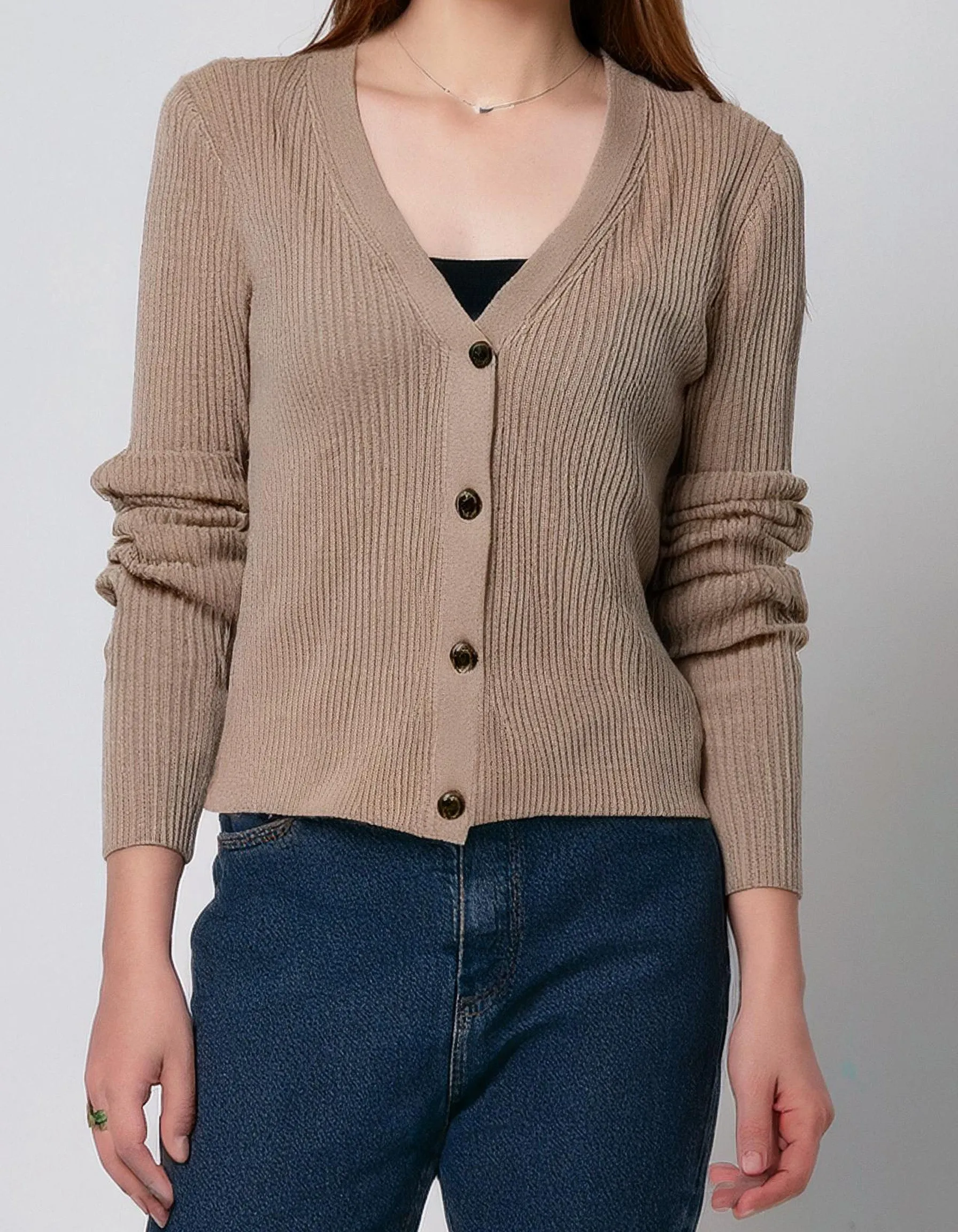 Oatmeal V-Neck Button-Up Cardigan