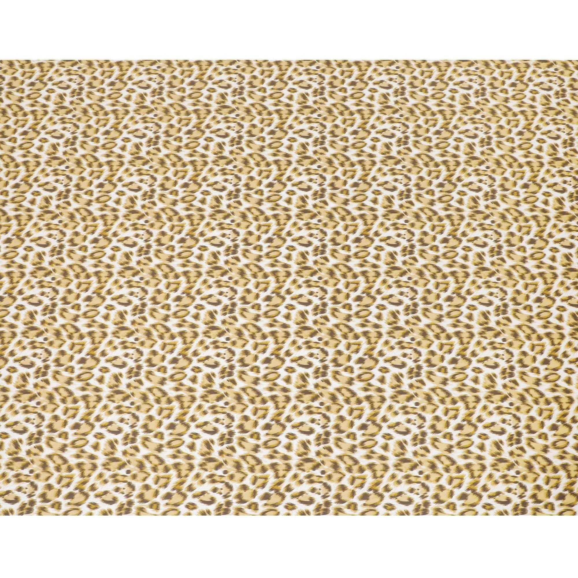 Off white cotton satin fabric with light mustard and brown print in animal skin design-D6996