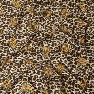 Off white Premium pure silk satin fabric with multicolor print having gold metallic lurex in animal skin design-D17069