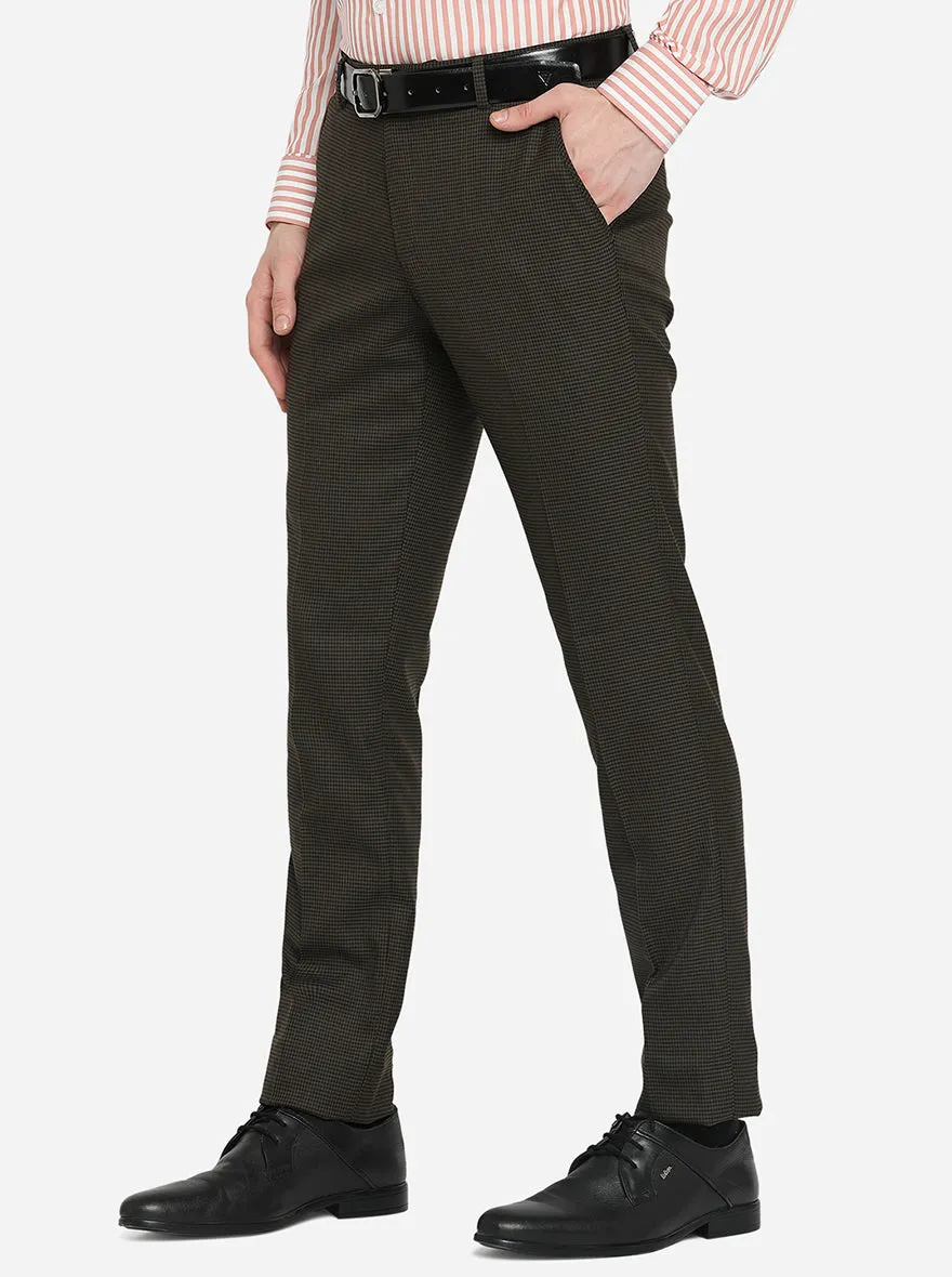 Olive Brown Checked Super Slim Fit Formal Trouser | JB Studio