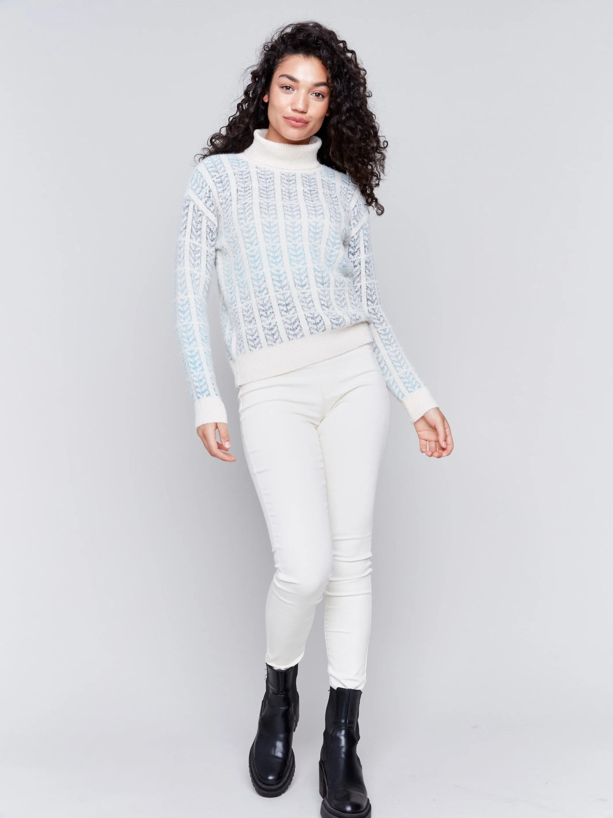 Ombre Jacquard Knit Turtleneck Sweater - Frost