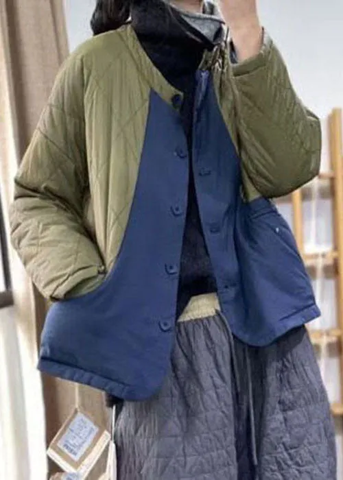 Original Design Blue Oversized Pocket Patchwork Fine Cotton Filled Parka Winter