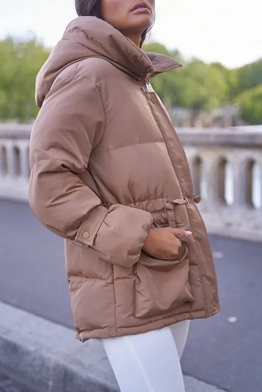 Oversized Bow Short Parka Camel