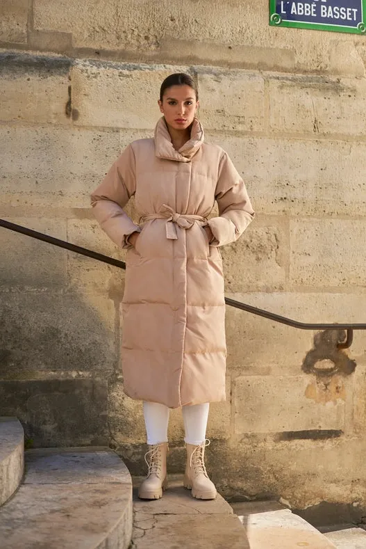 Oversized Long Quilted Parka Beige