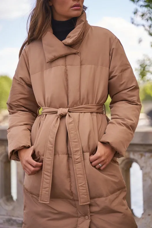 Oversized Long Quilted Parka Camel