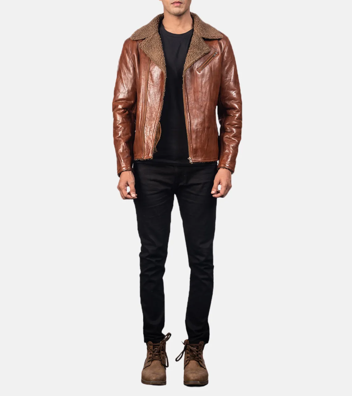 Pacific White Shearling Men's Leather Bomber Jacket