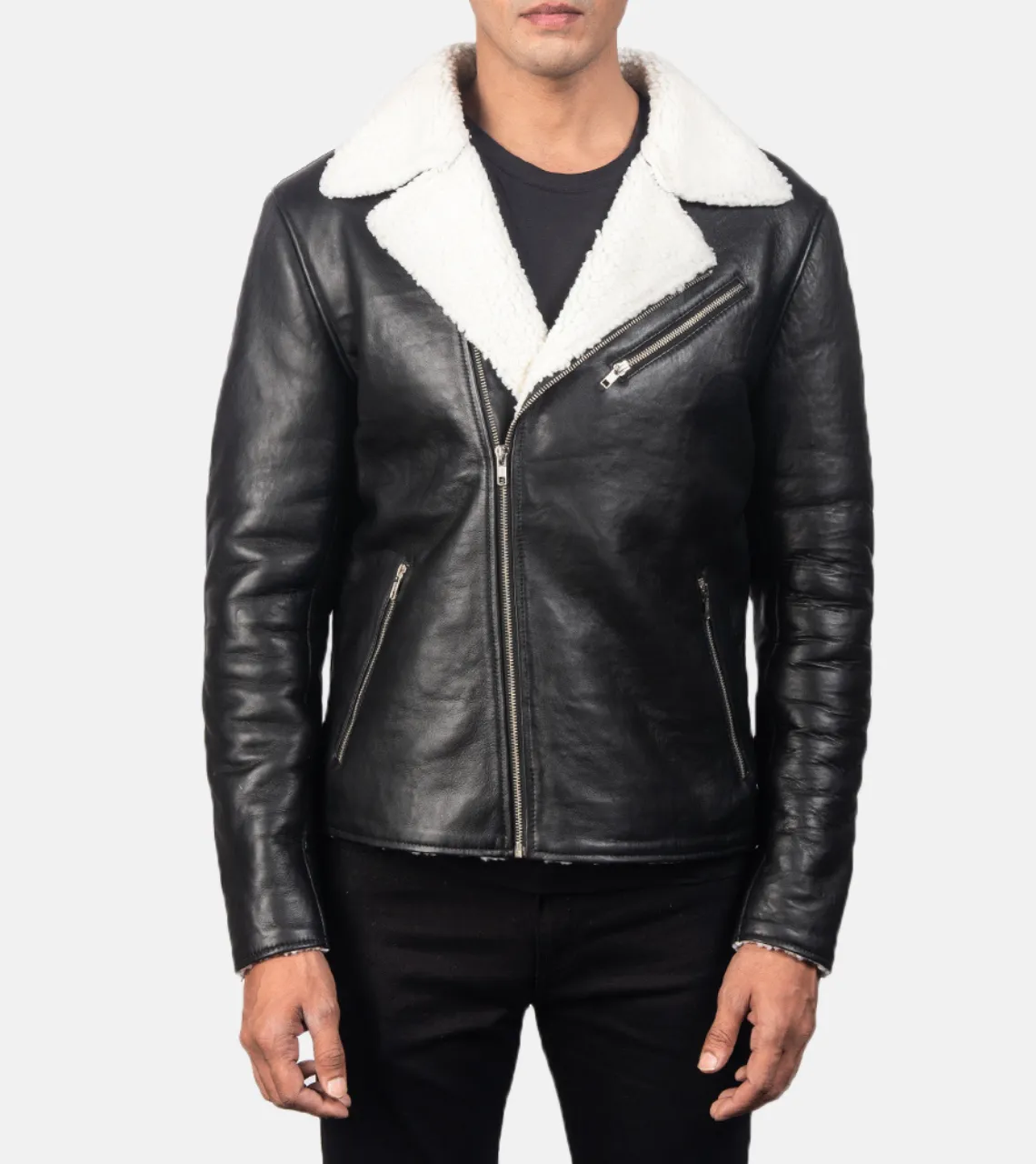 Pacific White Shearling Men's Leather Bomber Jacket