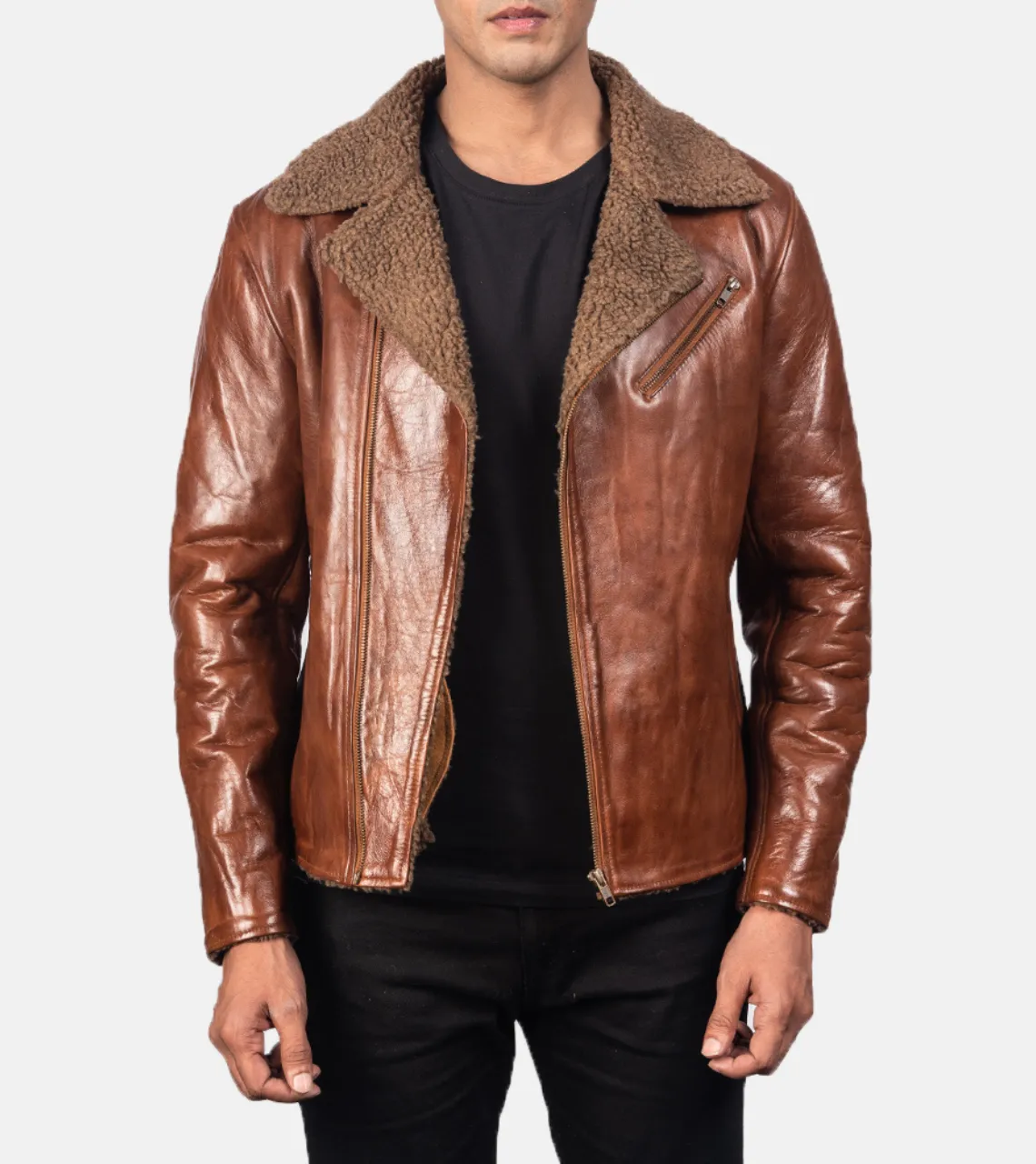 Pacific White Shearling Men's Leather Bomber Jacket