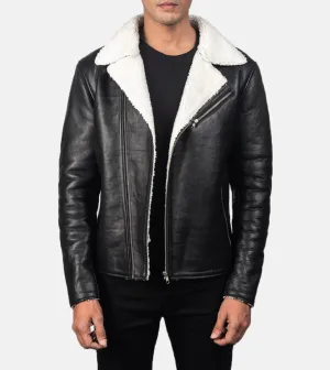 Pacific White Shearling Men's Leather Bomber Jacket