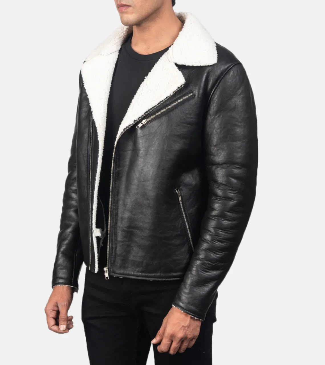 Pacific White Shearling Men's Leather Bomber Jacket