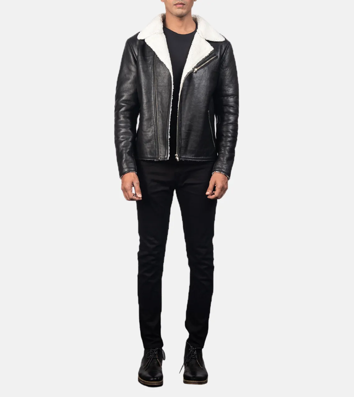 Pacific White Shearling Men's Leather Bomber Jacket