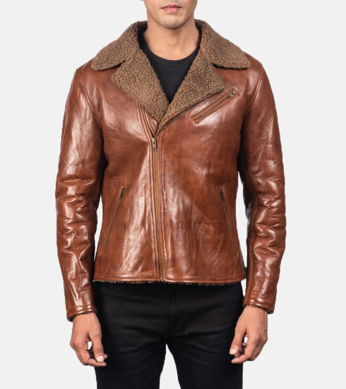 Pacific White Shearling Men's Leather Bomber Jacket