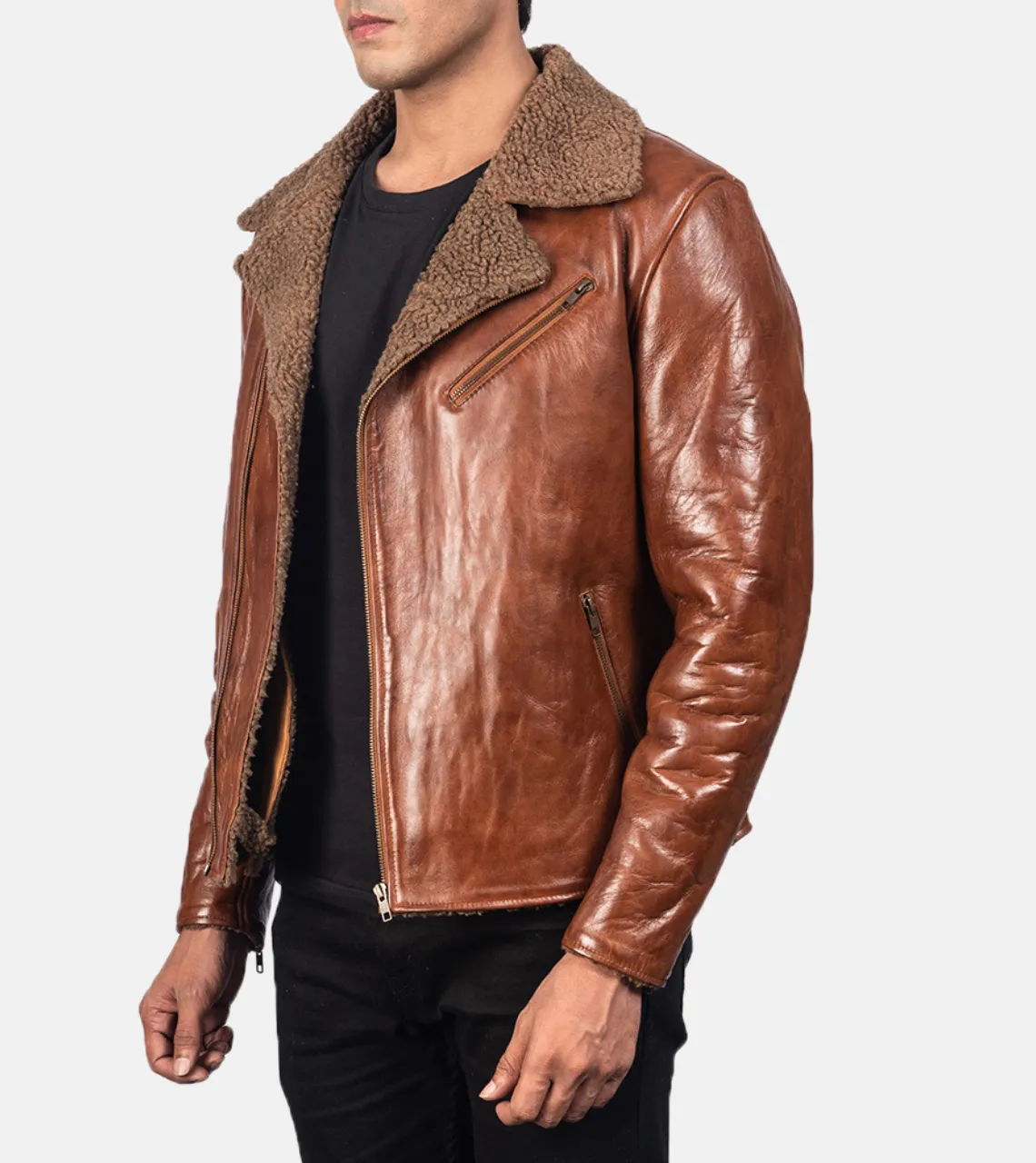 Pacific White Shearling Men's Leather Bomber Jacket