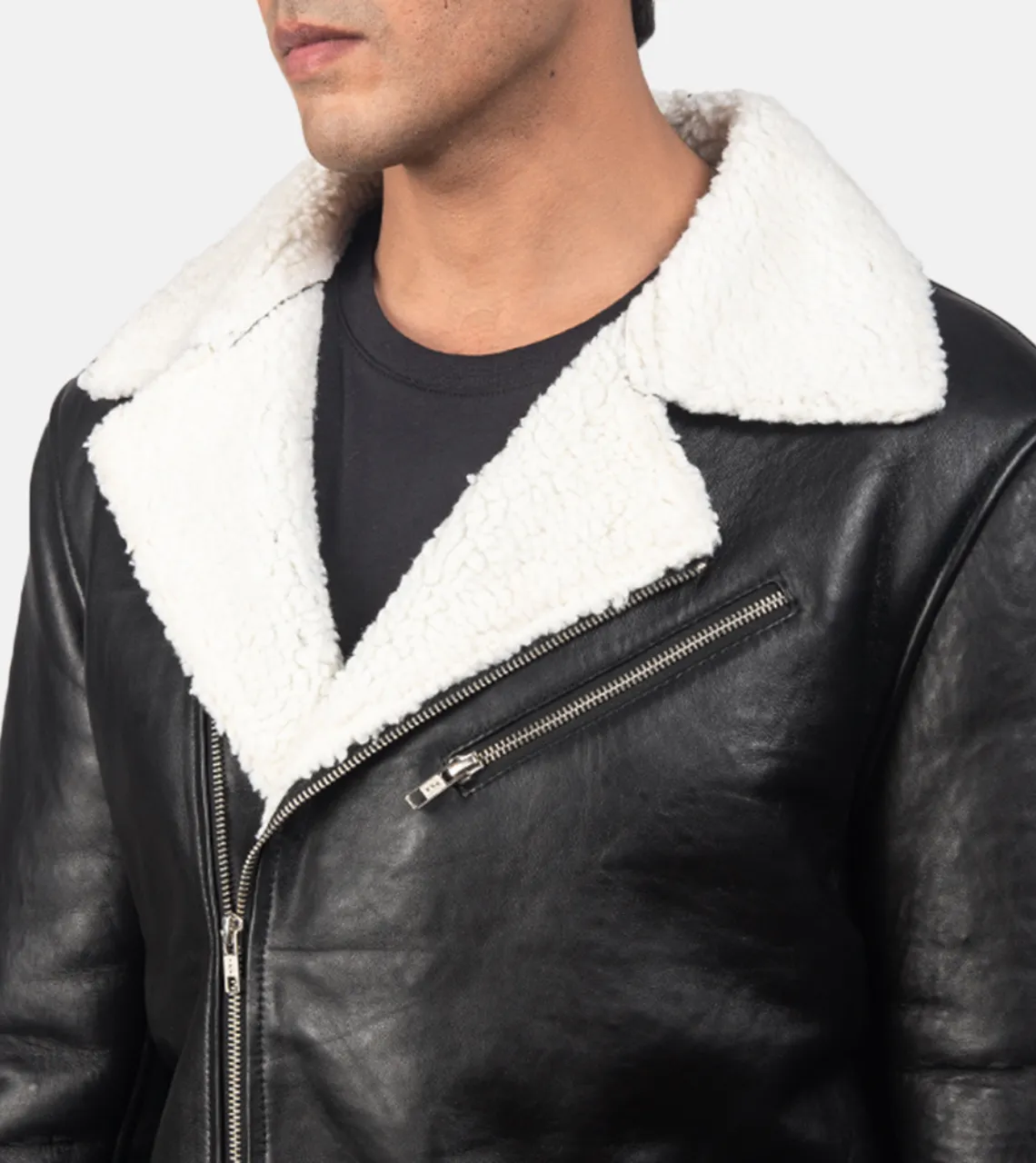 Pacific White Shearling Men's Leather Bomber Jacket