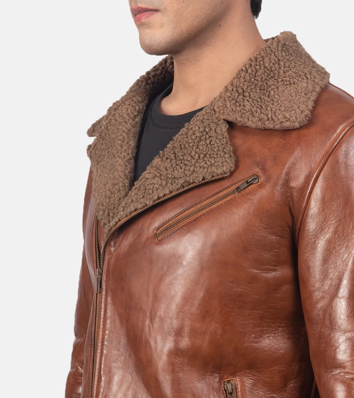 Pacific White Shearling Men's Leather Bomber Jacket