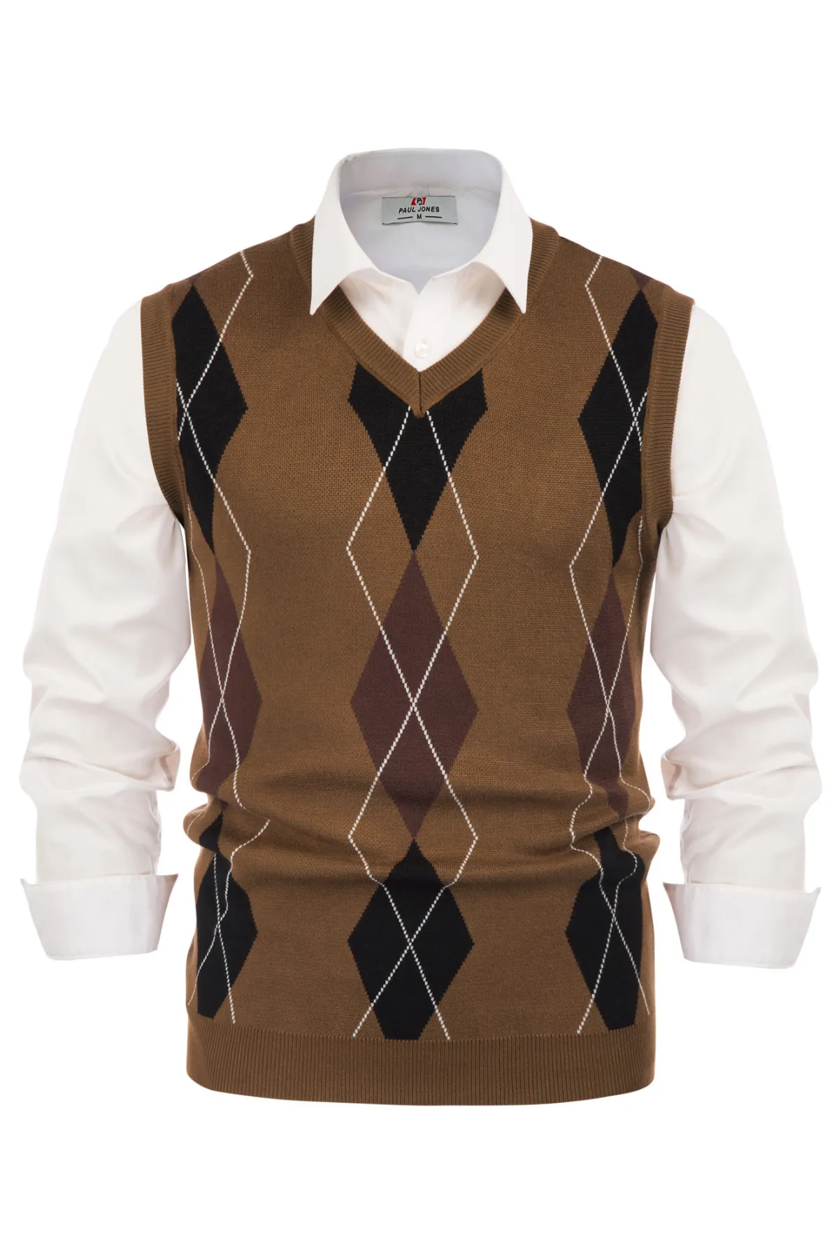 Pj Paul Jones Men's Soft Argyle Sweater Vest Slim Fit V-Neck Knitted Pullover Vest