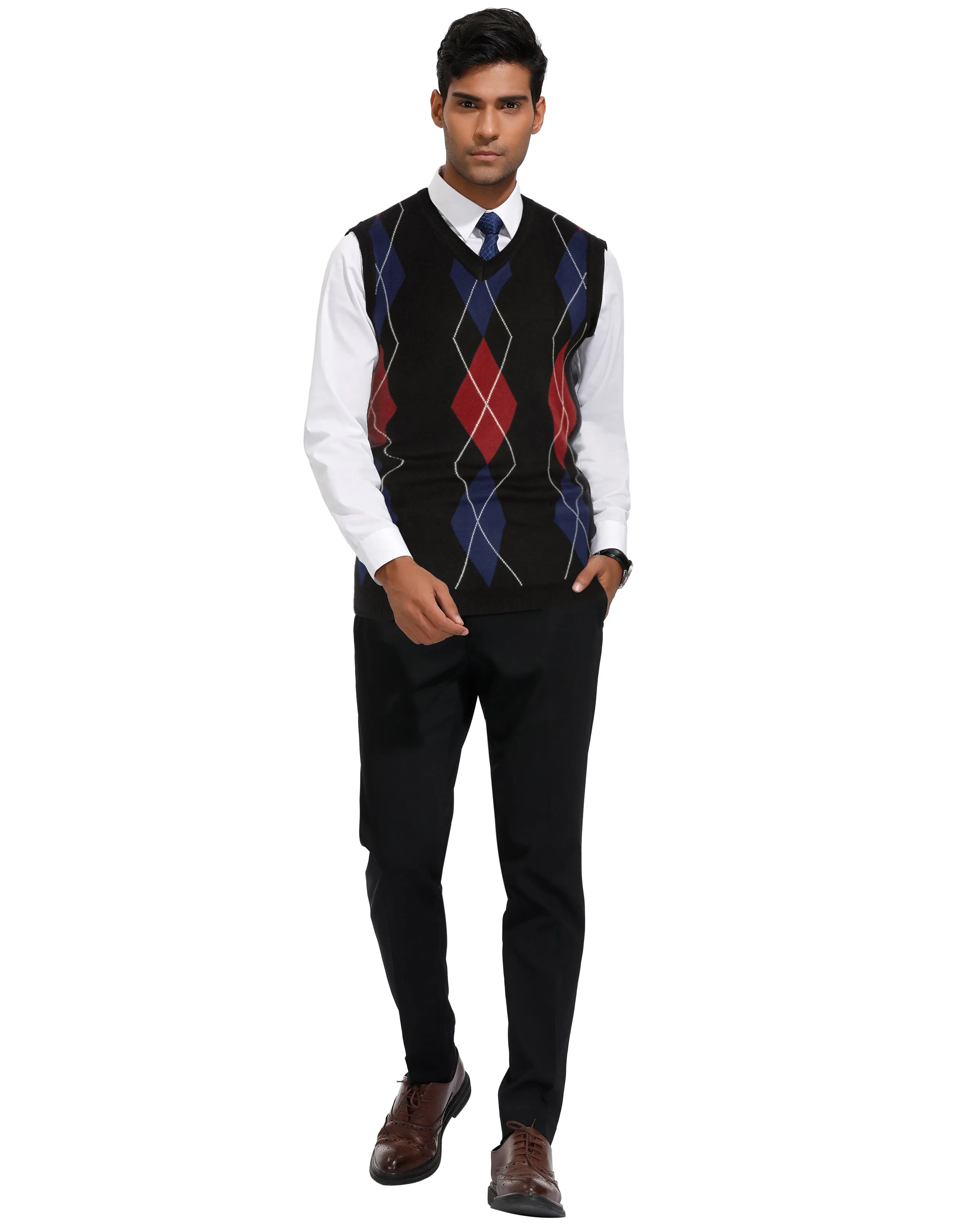 Pj Paul Jones Men's Soft Argyle Sweater Vest Slim Fit V-Neck Knitted Pullover Vest