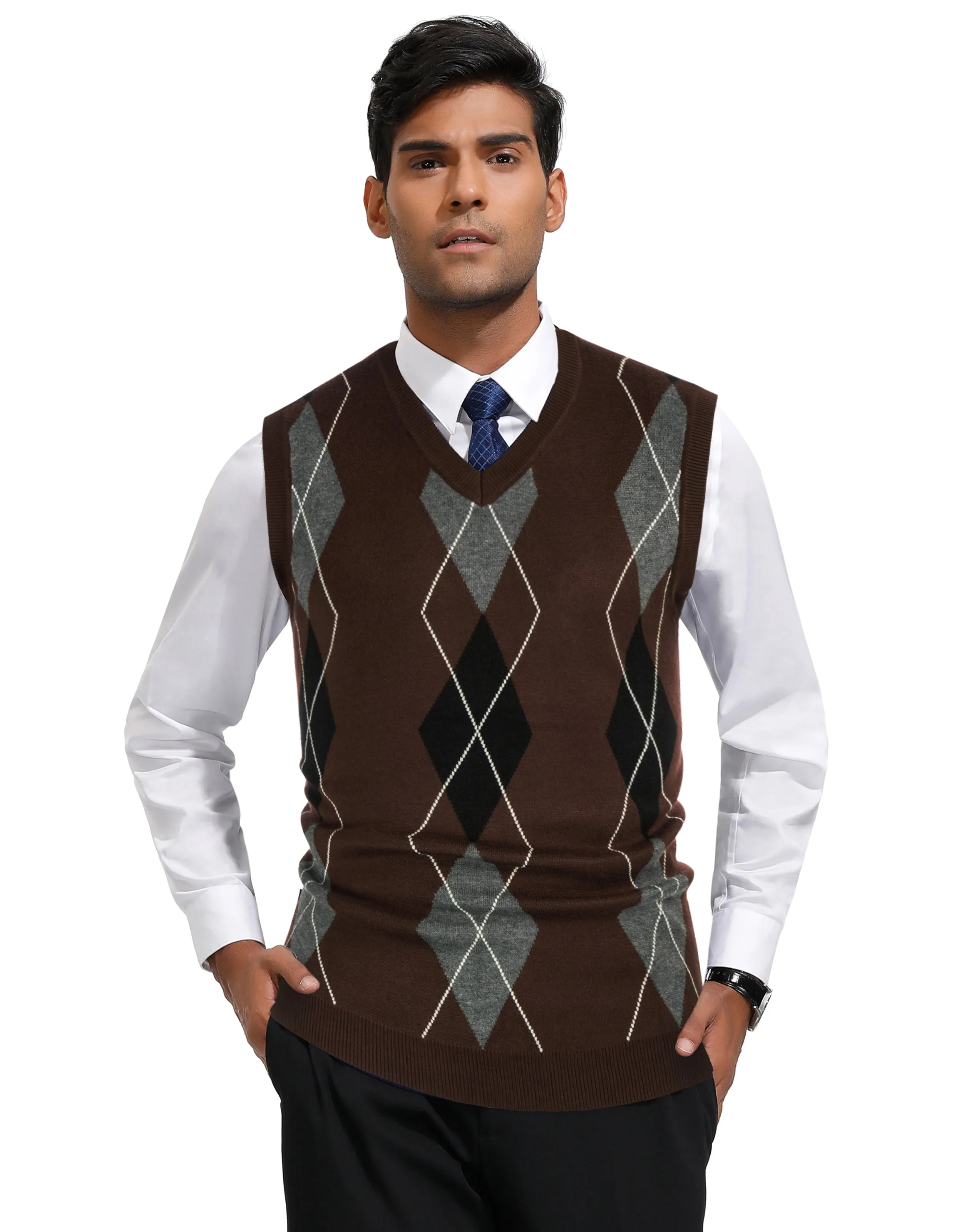 Pj Paul Jones Men's Soft Argyle Sweater Vest Slim Fit V-Neck Knitted Pullover Vest