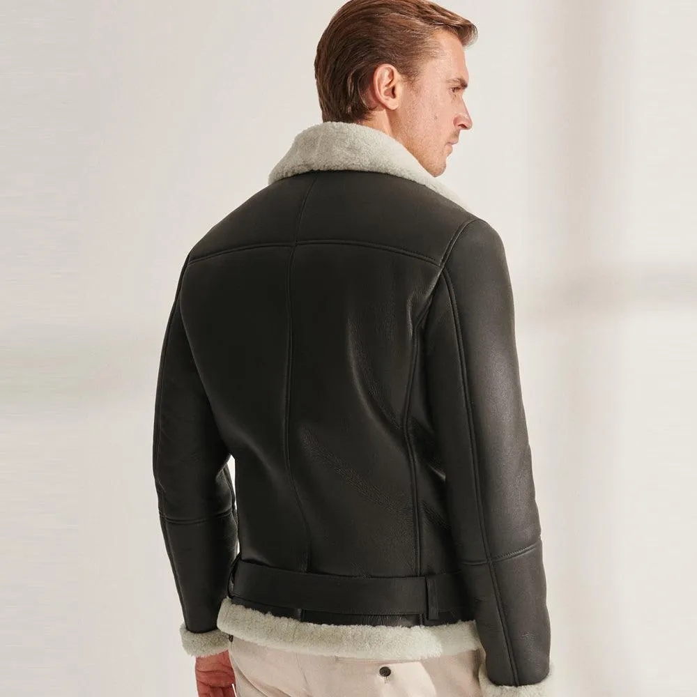 RAF Black B3 Shearling Aviator Sheepskin Jacket for Men