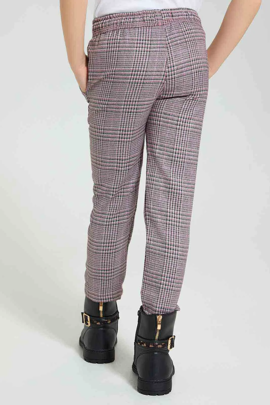 Red And Grey Checkered Casual Trouser