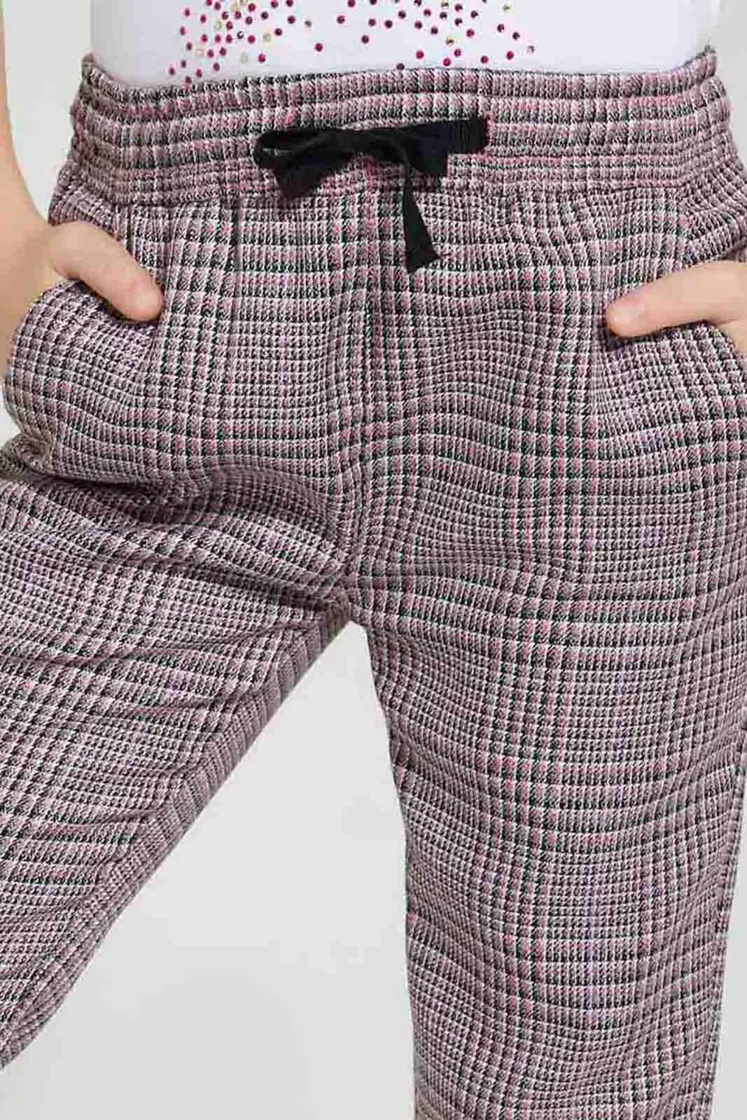 Red And Grey Checkered Casual Trouser