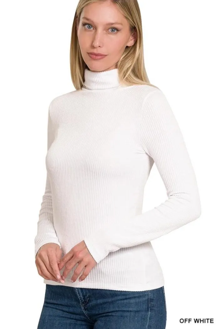 Ribbed Turtle Neck Long Sleeve Top