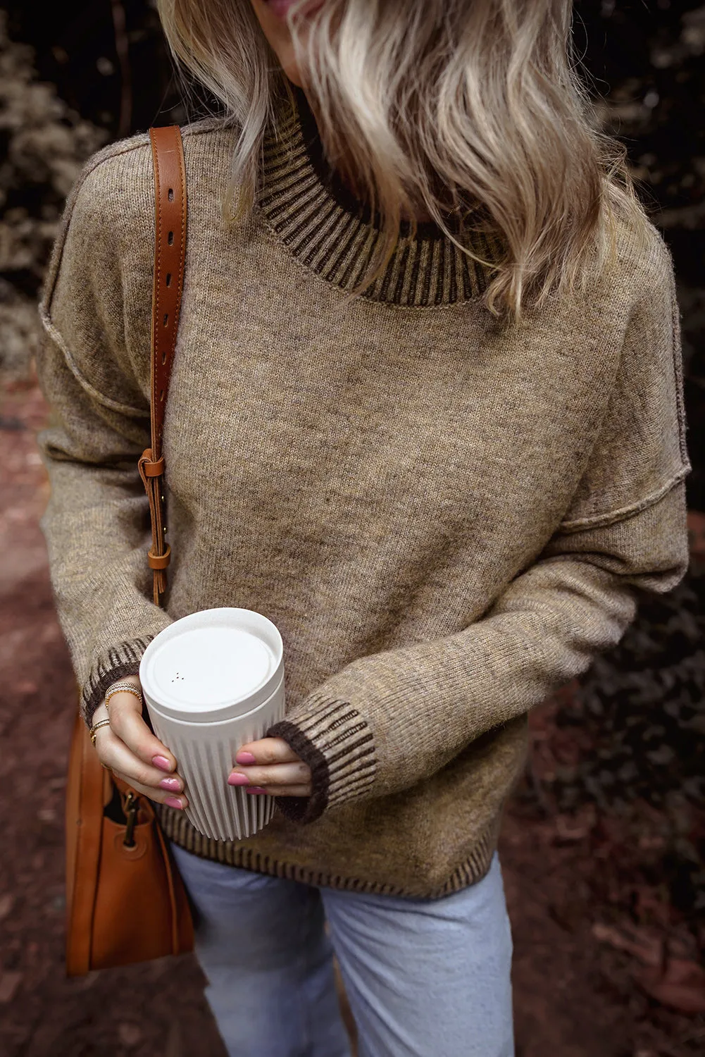 River Contrast Trim Mock Neck Sweater