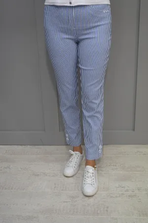 Robell Bella 09 Blue & White Pinstripe Trouser With Pocket Detail - 53430 54031 68