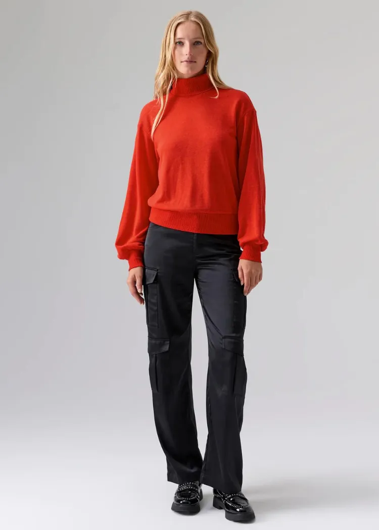 Sanctuary Ruched Sleeve Turtleneck Top - Lipstick *** FINAL SALE ***