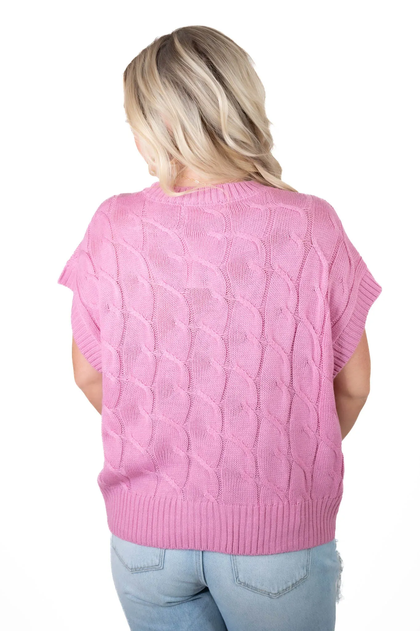 Say What You Want Pink Cable Knit Sweater