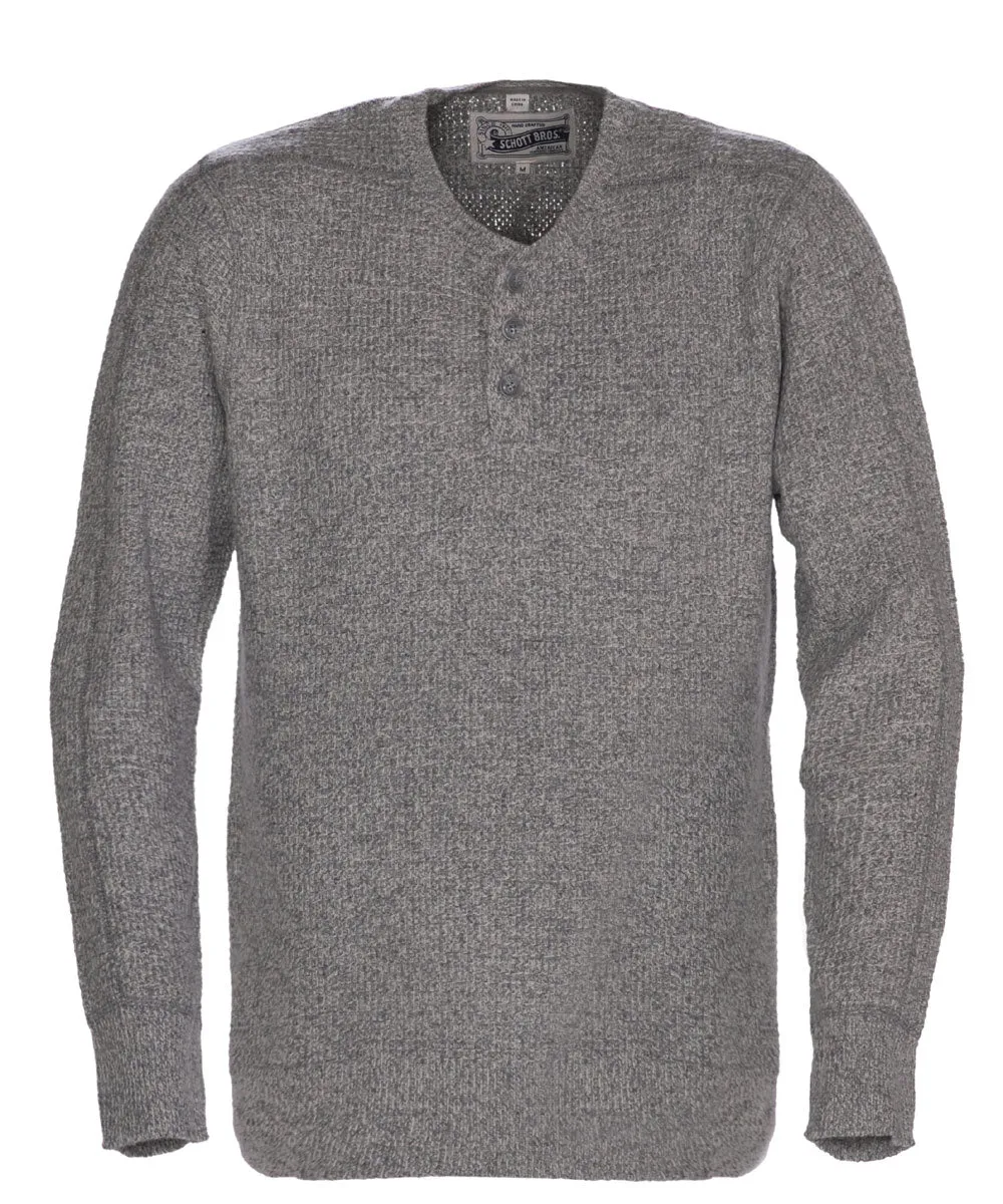 Schott NYC Men's Wool Button Henley Sweater - Heather Grey