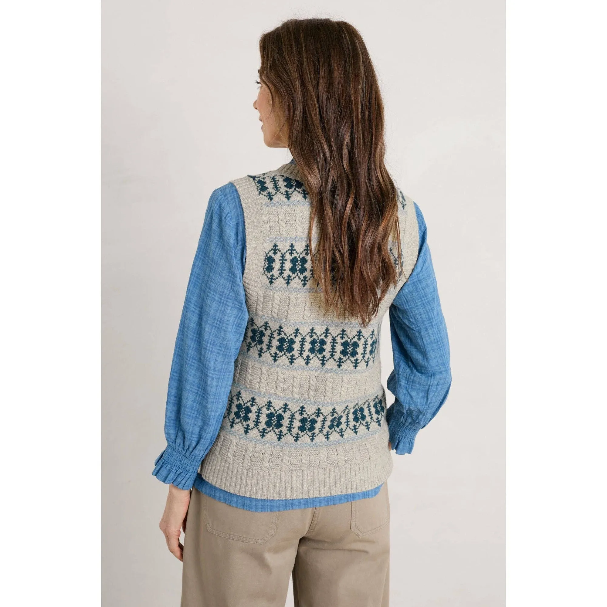 Seasalt Partridge Vest Porcelain Aran Cornflower