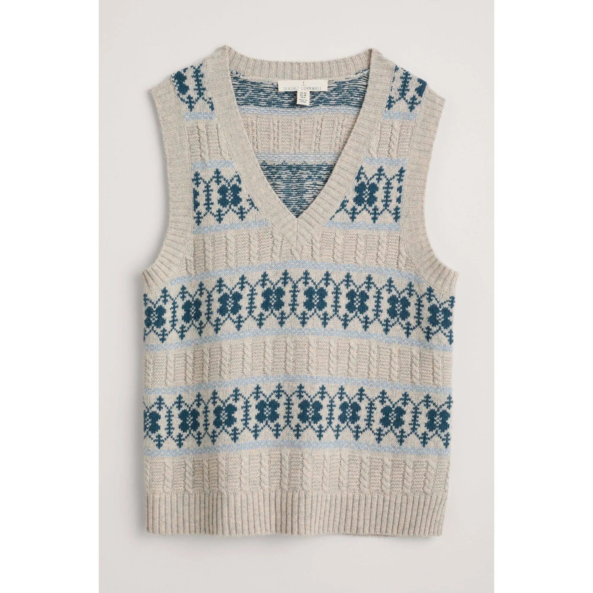 Seasalt Partridge Vest Porcelain Aran Cornflower