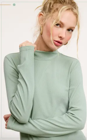 Shelli - Stretchy Ribbed Mock Neck Top (Mint)