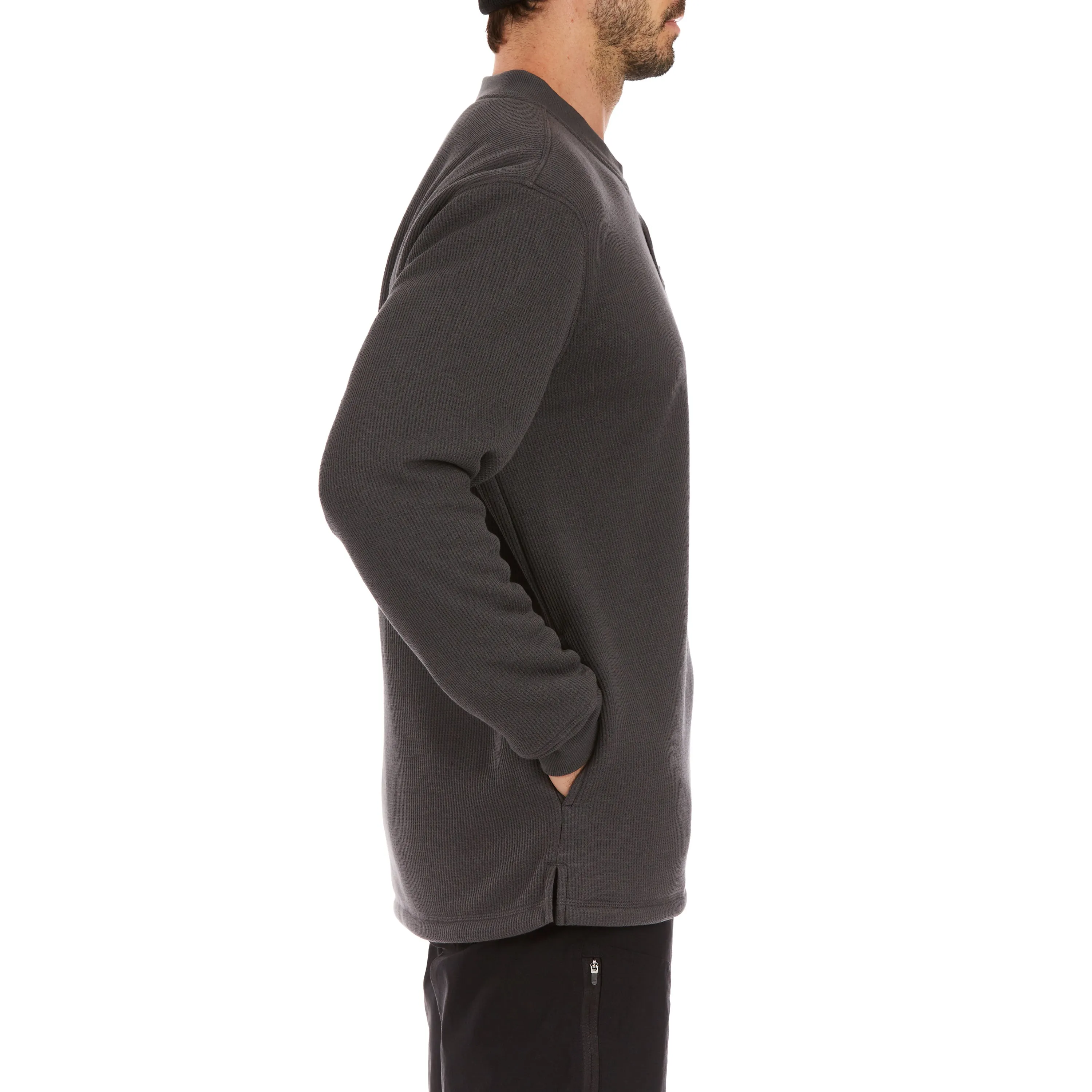 SHERPA-BONDED THERMAL KNIT HENLEY PULLOVER