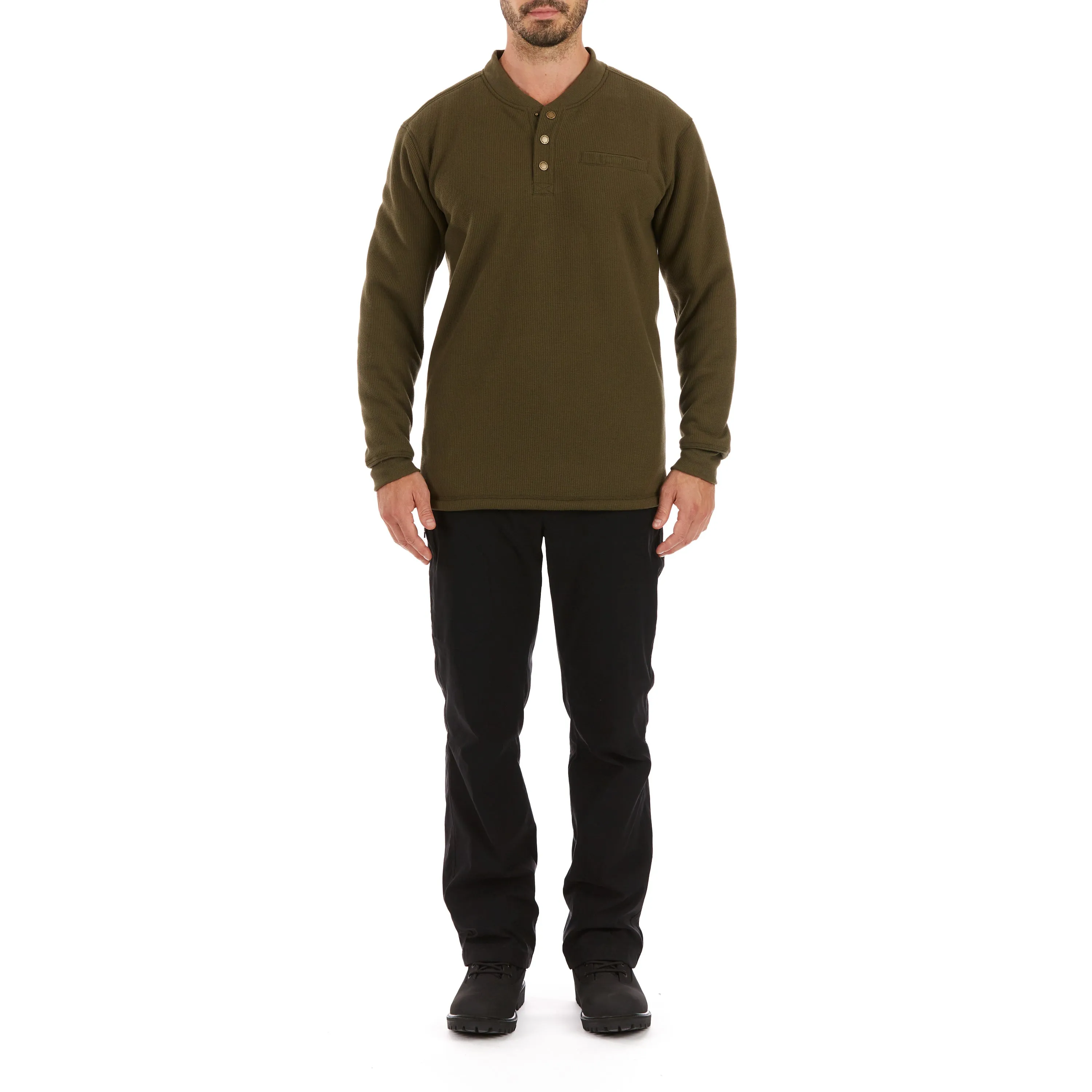 SHERPA-BONDED THERMAL KNIT HENLEY PULLOVER