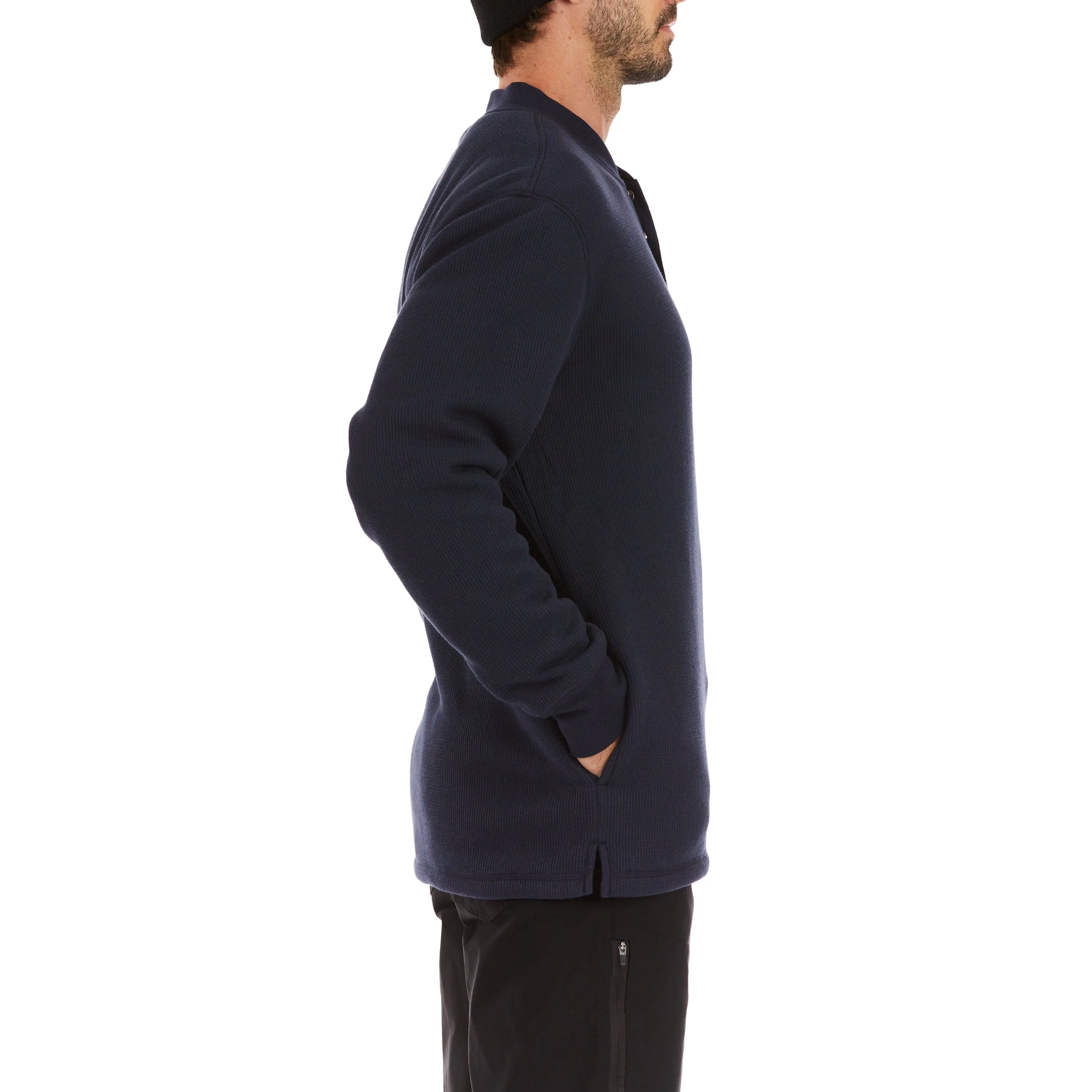 SHERPA-BONDED THERMAL KNIT HENLEY PULLOVER