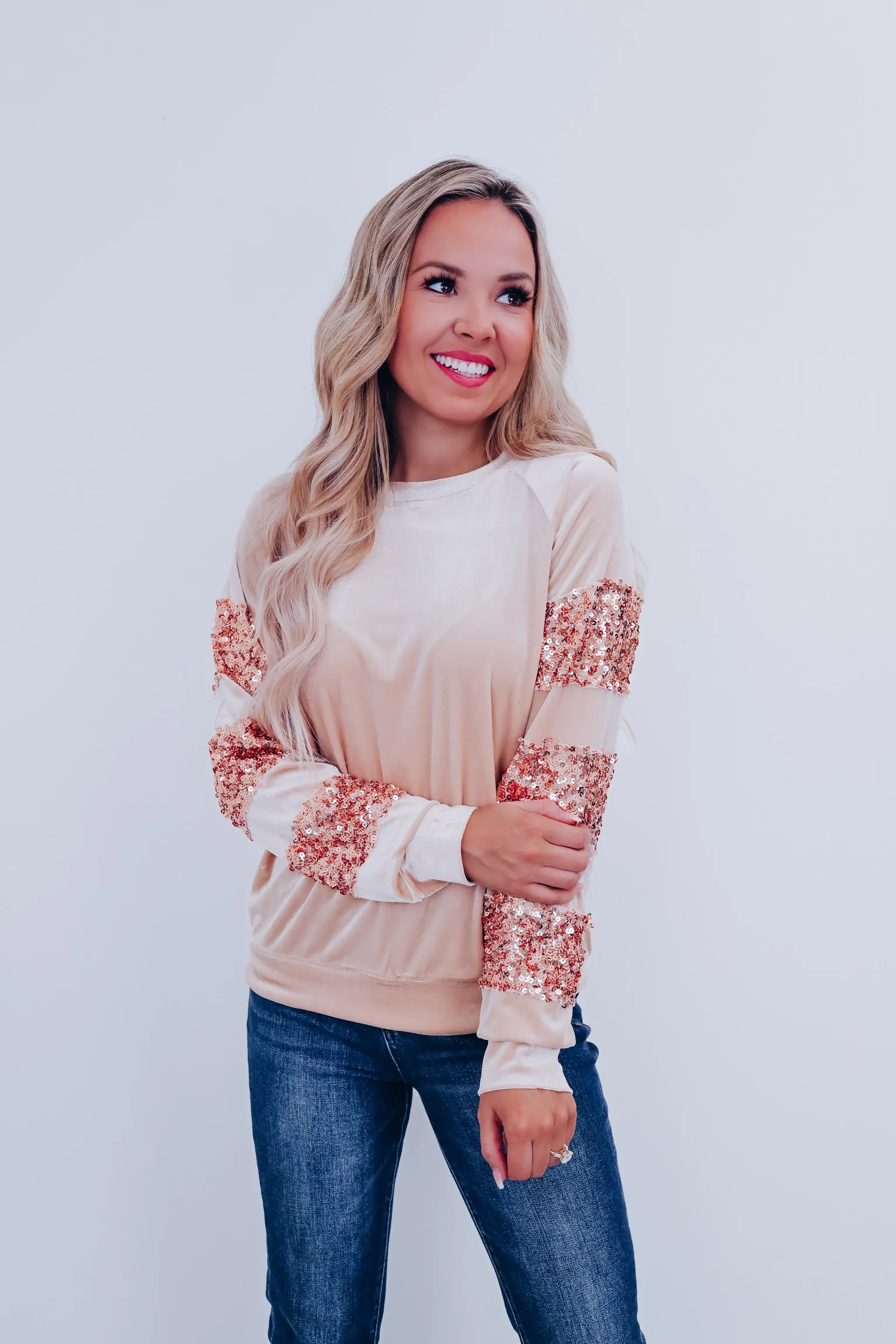 Siena Sparkly Velvet Top - Tan