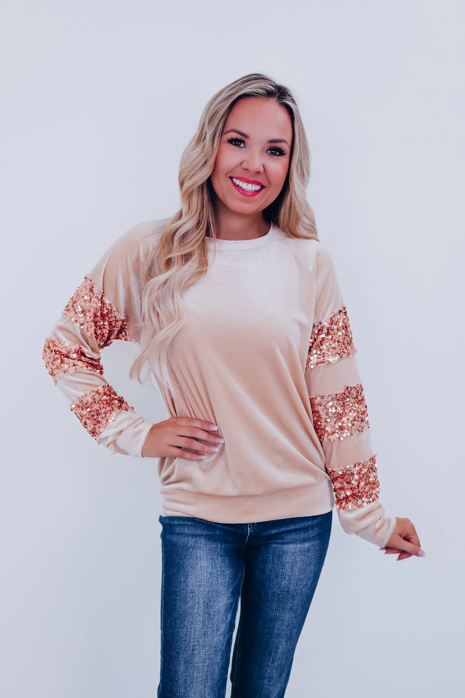 Siena Sparkly Velvet Top - Tan