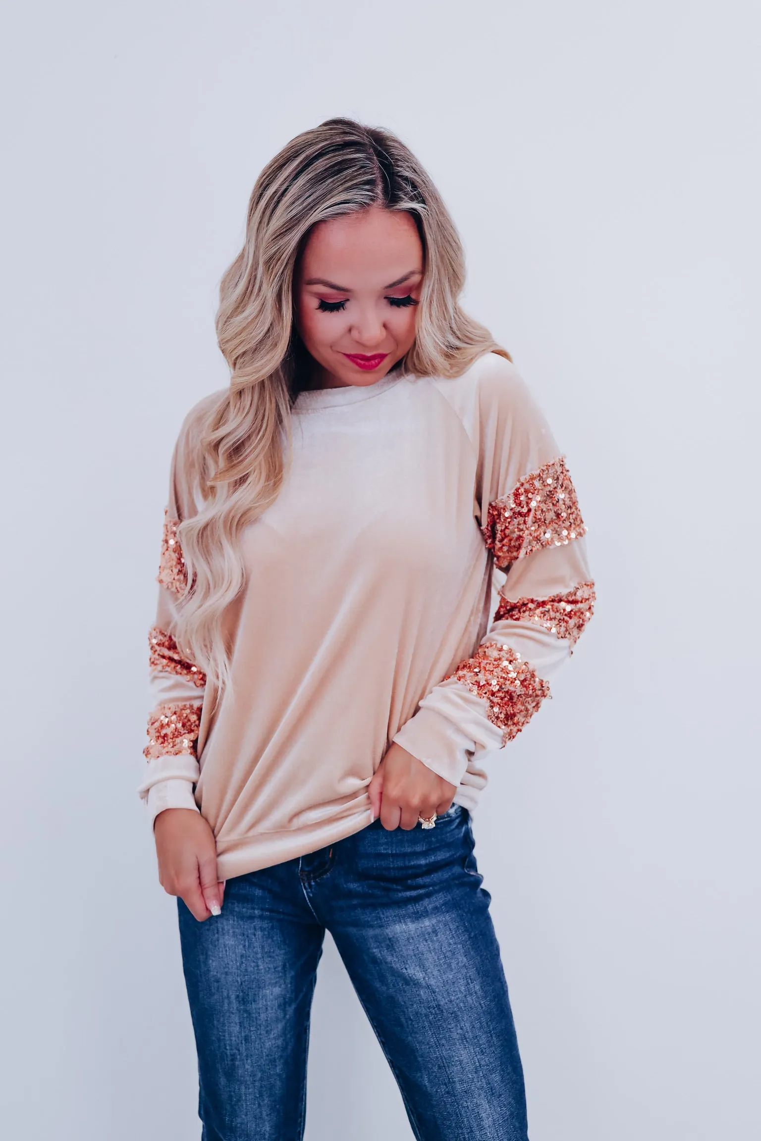 Siena Sparkly Velvet Top - Tan