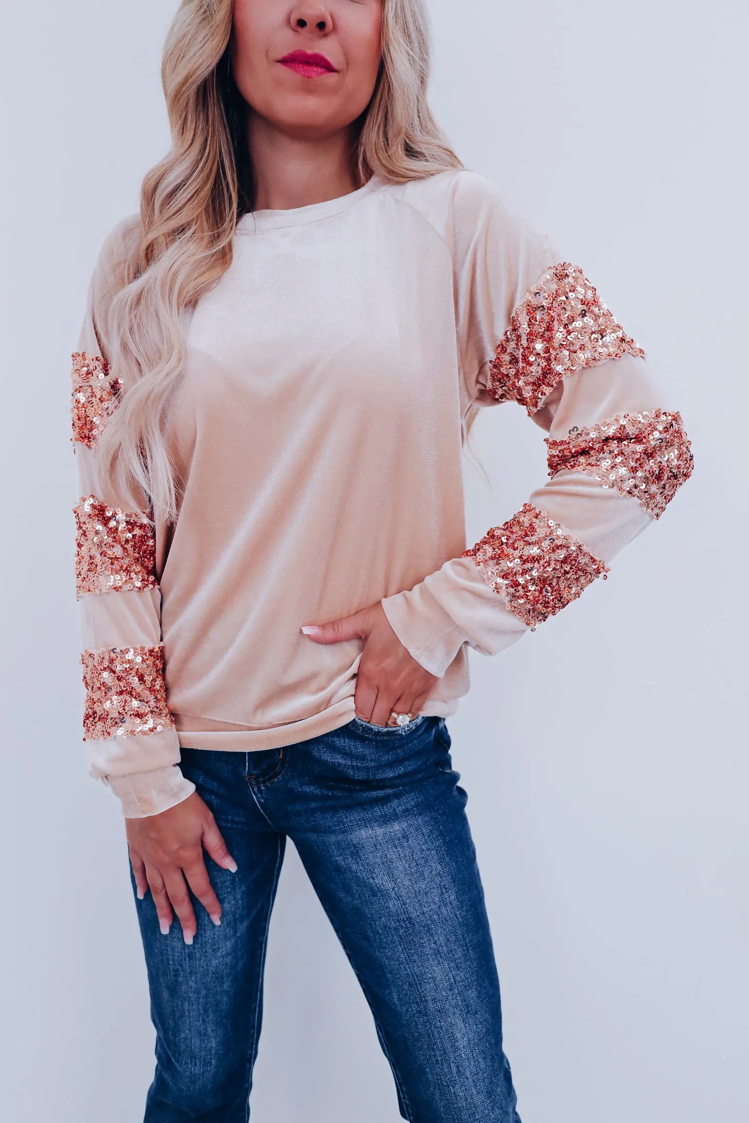 Siena Sparkly Velvet Top - Tan