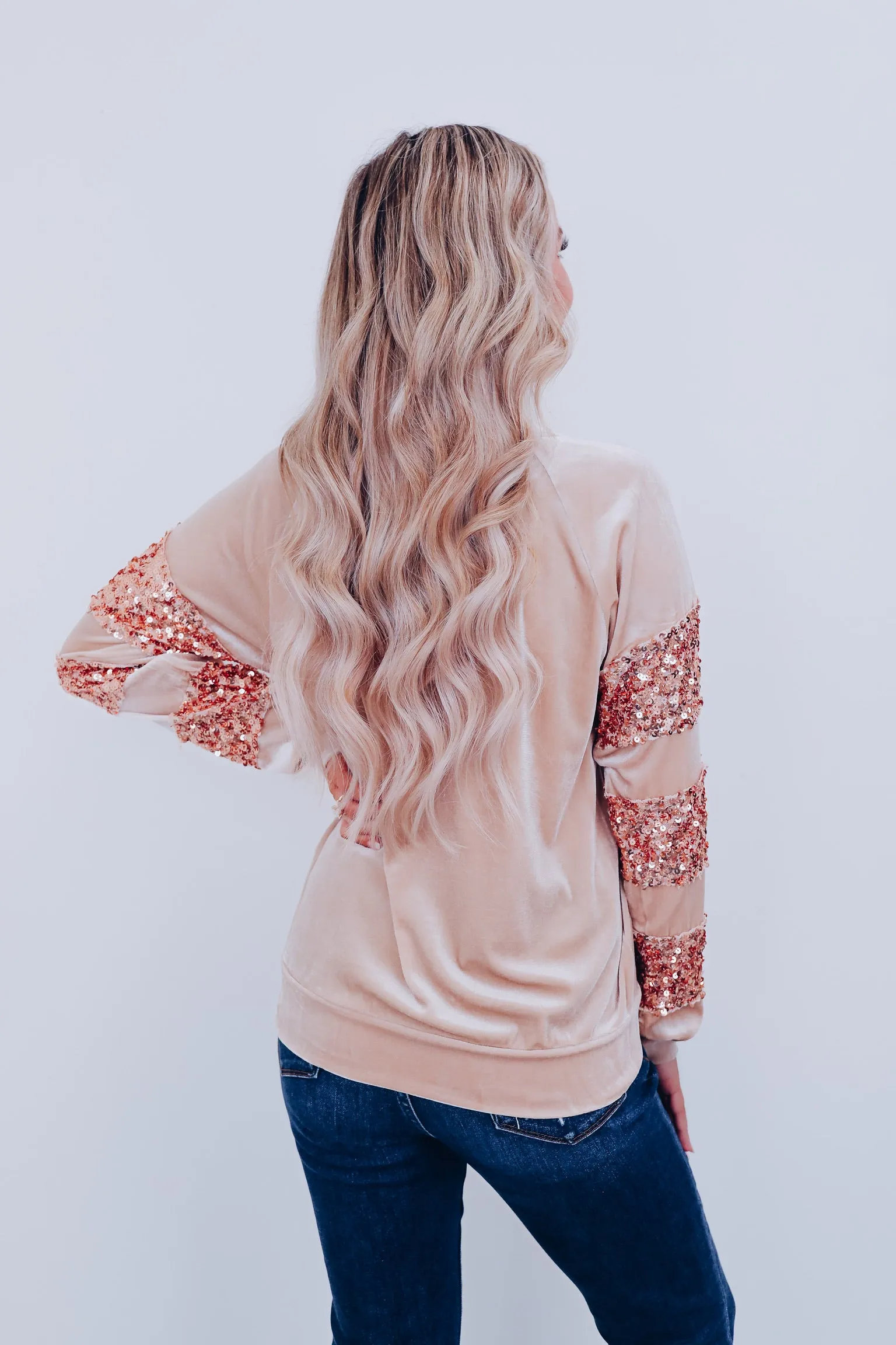 Siena Sparkly Velvet Top - Tan